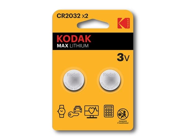 Kodak CR2032, Kertakäyttöinen akku, CR2032, Litium, 3 V, 2 kpl, 210 mAh