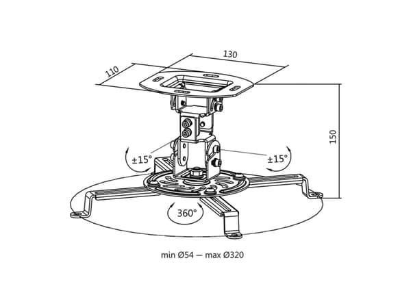 LogiLink BP0057, Katto, 13,5 kg, Valkoinen, Alumiini, Terästä, -15 - 15°, 360°