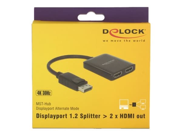 Delock Displayport 1.2 Splitter 1 x Displayport in > 2 x HDMI out 4K 30 Hz - Video/audiosplitter - 2 x HDMI - skrivbordsmodell