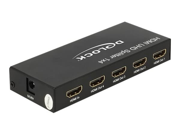 Delock HDMI UHD Splitter 1 x HDMI in > 4 x HDMI out 4K - Video/audiosplitter - 4 x HDMI - skrivbordsmodell