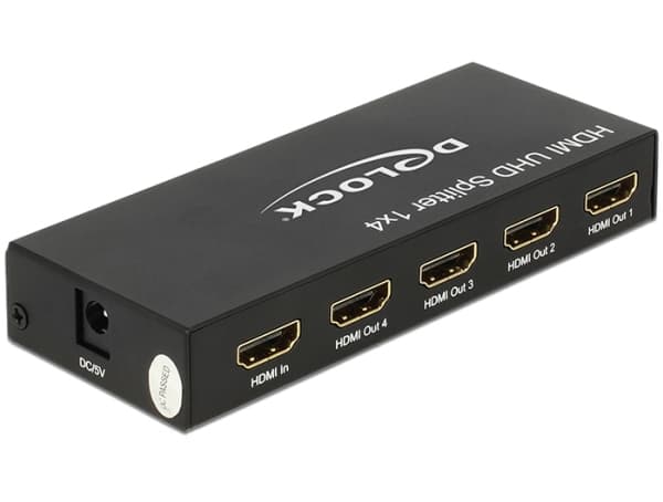 Delock HDMI UHD Splitter 1 x HDMI in > 4 x HDMI out 4K - Video/audiosplitter - 4 x HDMI - skrivbordsmodell