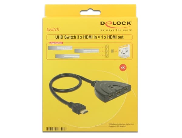 Delock HDMI UHD Switch 3 x HDMI in > 1 x HDMI out 4K - Video-/ljudomkopplare - 3 x HDMI - skrivbordsmodell