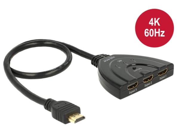 Delock HDMI UHD Switch 3 x HDMI in > 1 x HDMI out 4K - Video-/ljudomkopplare - 3 x HDMI - skrivbordsmodell