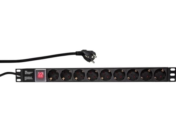 LogiLink PDU9C02, Vertikal, Aluminium, Sort, 9 AC-utganger, 2 m, 250 V