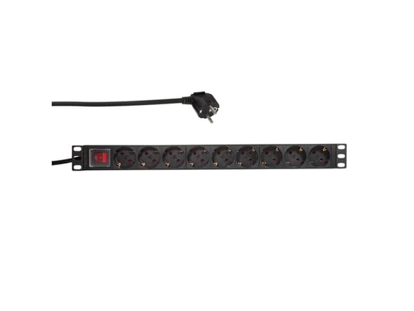 LogiLink PDU9C02, Vertikal, Aluminium, Sort, 9 AC-utganger, 2 m, 250 V