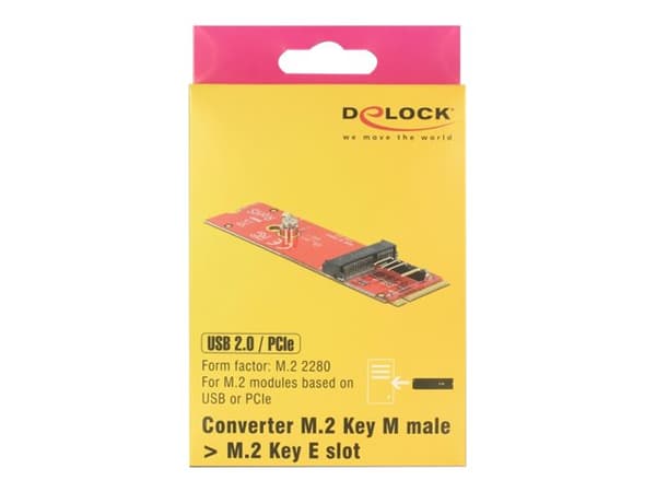 Delock-omformer M.2 Key M-plugg > M.2 Key E-spor for USB- og PCIe-moduler