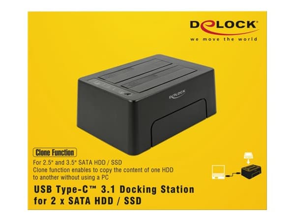 Delock - HDD-dokkestasjon - brønner: 2 - SATA 6Gb/s - USB 3.1 (Gen 2) - svart