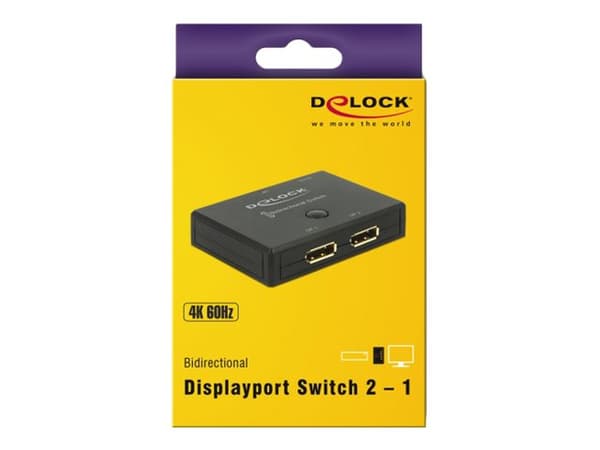 Delock Displayport 2 - 1 Switch bidirectional 4K 60 Hz - Videosvitsj - 2 x DisplayPort - stasjonær