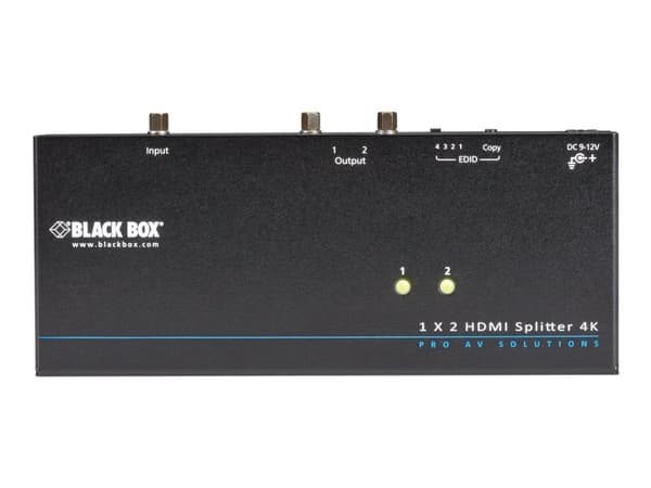 Black Box 4K HDMI Splitter 1 x 2 - Video/audiosplitter - 2 x HDMI - skrivbordsmodell, rackmonterbar - TAA-kompatibel