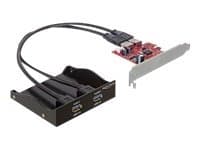DeLock USB 3.0 frontpanel, 2-ports, sort, inkl. PCI Express-kort Dette USB 3.0-frontpanelet er designet for å installeres i et ledig 3,5"-spor på dat