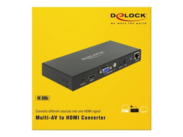 DeLOCK 87732, Musta, Metalli, 3840 x 2160 pikseliä, 1920 x 1080,3840 x 2160 pikseliä, HDMI/RJ-45, 100 - 240 V