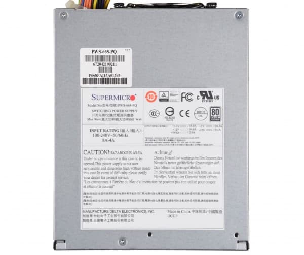 Supermicro PWS-668-PQ - Strømforsyning (intern) - PS/2 - 80 PLUS - AC 100-240 V - 668 watt - for SC733 TQ-668B; SC743 AC-668B