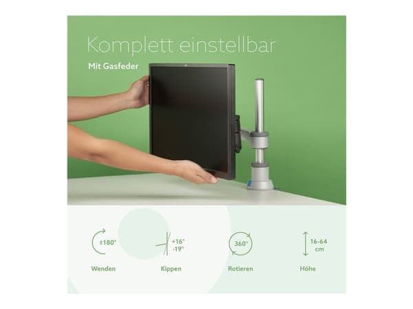R-Go Single monitor arm Caparo - Monteringssats (justerbar arm för monitor) - för LCD-display - aluminium, återvunnen plast - silver - skärmstorlek: Svart
