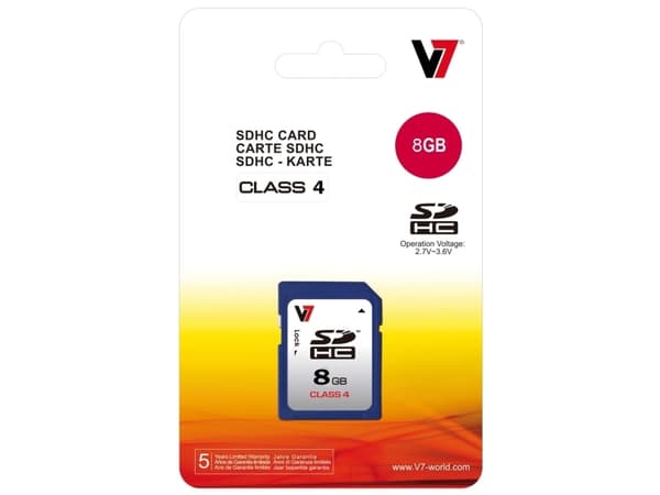 V7 VASDH8GCL4R - Flashminnekort - 8 GB - Class 4 - SDHC - blå