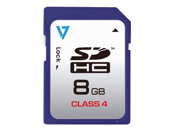 V7 VASDH8GCL4R - Flashminnekort - 8 GB - Class 4 - SDHC - blå