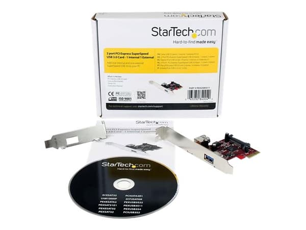 StarTech.com 2 port PCI Express SuperSpeed USB 3.0 Card with UASP Support - 1 Internal 1 External - Dual Port PCIe USB 3.0 Adapter (PEXUSB3S11) - USB