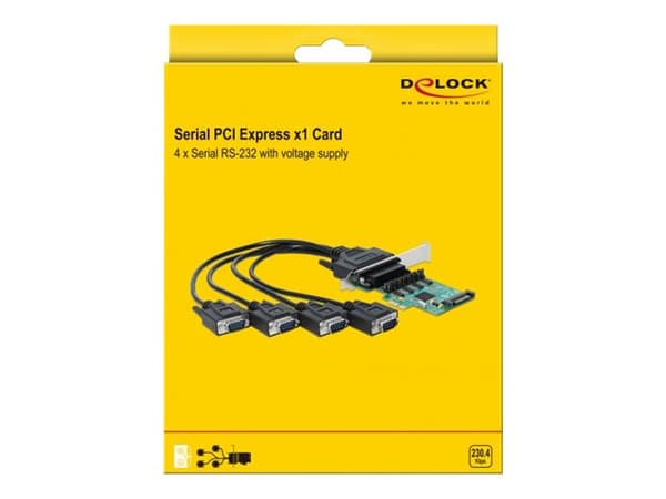 Delock PCI Express Card to 4 x Serial RS-232 with voltage supply - Sarjasovitin - PCIe low profile - RS-232 x 4 - vihreä