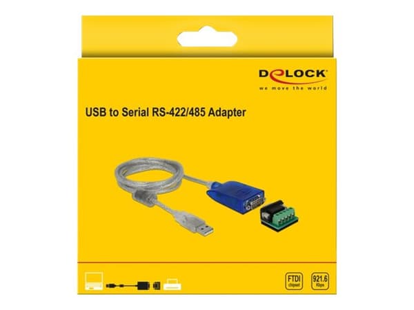 Delock Adapter USB Type-A to Serial RS-422/485 DB9 with surge protection 600 W and extended temperature range - Seriell adapter - USB 2.0 - RS-422/48