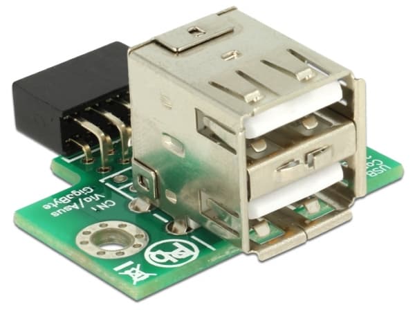 Delock USB Pin Header female > 2 x USB 2.0 Type-A female - up - USB-adapter - 9-stifts USB-överdel (hona) till USB (hona) - USB 2.0