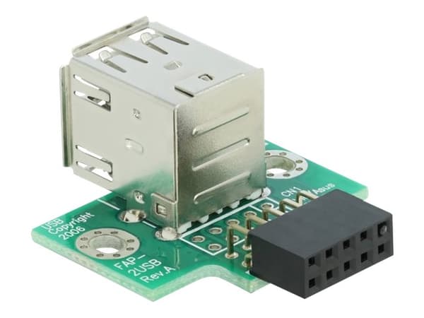 Delock USB Pin Header female > 2 x USB 2.0 Type-A female - up - USB-adapter - 9-stifts USB-överdel (hona) till USB (hona) - USB 2.0