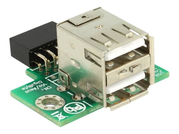 Delock USB Pin Header female > 2 x USB 2.0 Type-A female - up - USB-adapter - 9-stifts USB-överdel (hona) till USB (hona) - USB 2.0