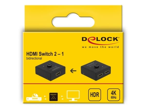 Delock HDMI 2 - 1 bidirectional 4K 60 Hz compact - Retail Box - video-/ljudomkopplare - 2 x HDMI - skrivbordsmodell