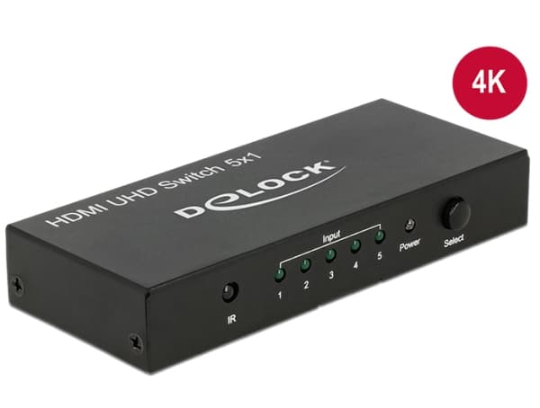 Delock HDMI UHD Switch 5 x HDMI in > 1 x HDMI out 4K - Video/audio switch - 5 x HDMI - stasjonær