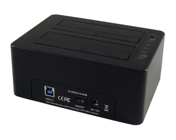 LC Power LC-DOCK-U3-HUB - HDD-dokkestasjon - brønner: 2 - 2,5" / 3,5" delt - SATA - USB 3.0 - svart
