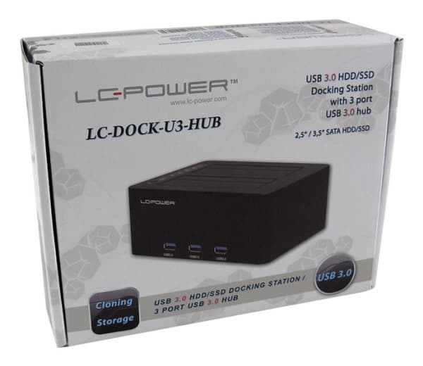 LC Power LC-DOCK-U3-HUB - HDD-dokkestasjon - brønner: 2 - 2,5" / 3,5" delt - SATA - USB 3.0 - svart