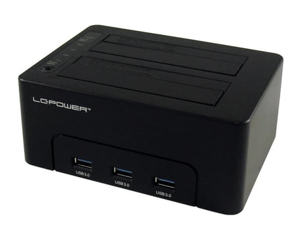 LC Power LC-DOCK-U3-HUB - HDD-dokkestasjon - brønner: 2 - 2,5" / 3,5" delt - SATA - USB 3.0 - svart