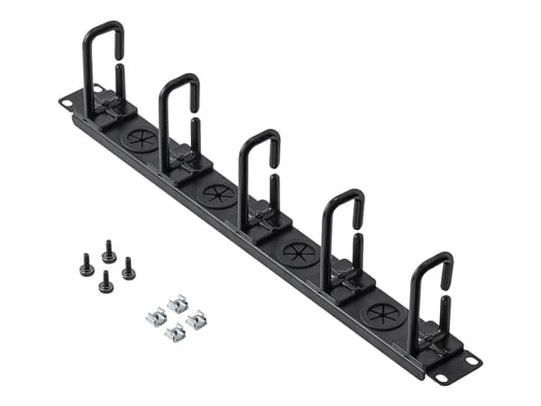 StarTech.com 1U 19" Cable Management Organizer, D Ring Hook Network/Server Rack Cord Manager, Data Center Horizontal Wire Panel with Passthrough Hole