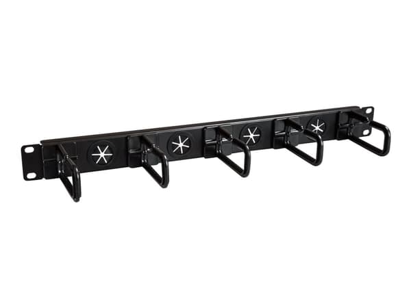 StarTech.com 1U 19" Cable Management Organizer, D Ring Hook Network/Server Rack Cord Manager, Data Center Horizontal Wire Panel with Passthrough Hole