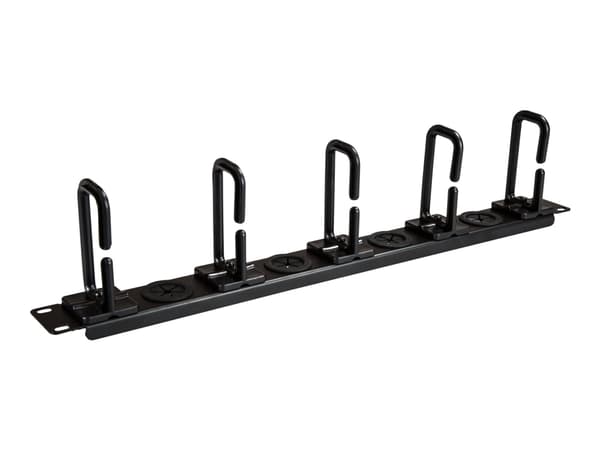 StarTech.com 1U 19" Cable Management Organizer, D Ring Hook Network/Server Rack Cord Manager, Data Center Horizontal Wire Panel with Passthrough Hole