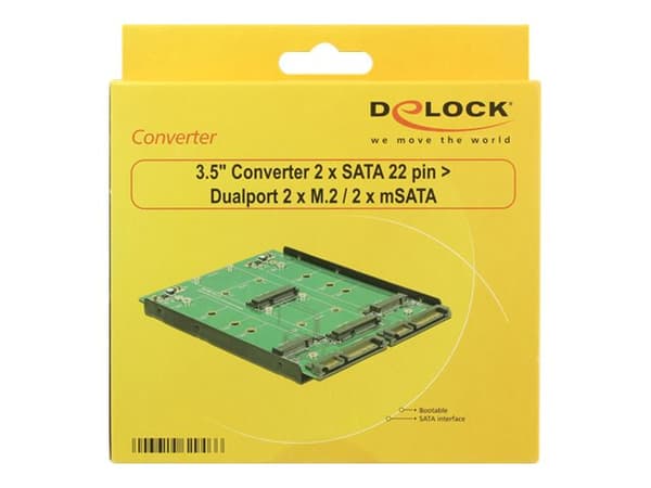 Delock Converter 2 x SATA 22 pins > Dualport 2 x M.2 / 2 x mSATA - Lagringskontroll - mSATA, M.2 - M.2 Card / mSATA - SATA 6Gb/s