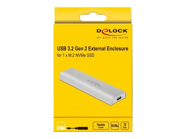 Delock - Drevkabinett - M.2 NVMe Card - USB 3.2 (Gen 2) - sølv