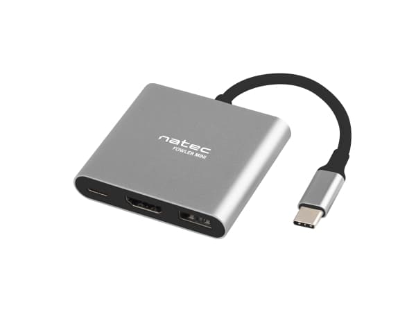 NATEC Fowler Mini, USB 2.0 Type-C, Grå, HDMI, USB 3.2 Gen 1 (3.1 Gen 1) Type-A, USB 3.2 Gen 1 (3.1 Gen 1) Type-C, USB, 59 mm, 52 mm