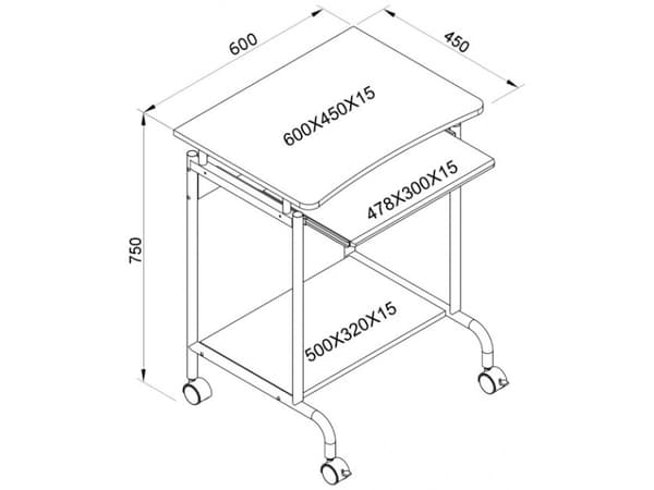 Techly ICA-TB S005W, Rak, Rektangulär form, MDF, Metall, Vit, Vit