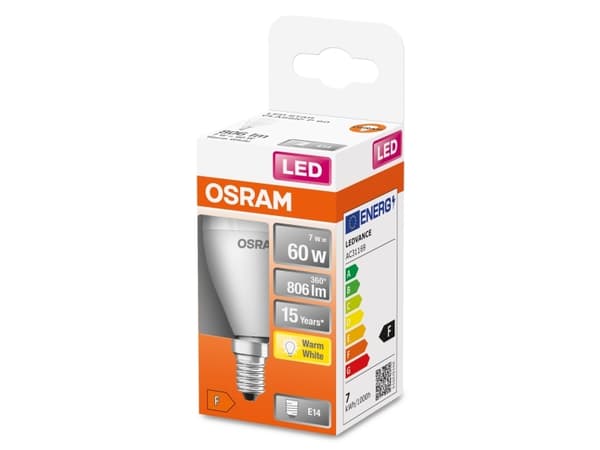 OSRAM LED STAR - LED-lyspære - mattslipt finish - E14 - 7.5 W (ekvivalent 60 W) - klasse F - varmt hvitt lys - 2700 K