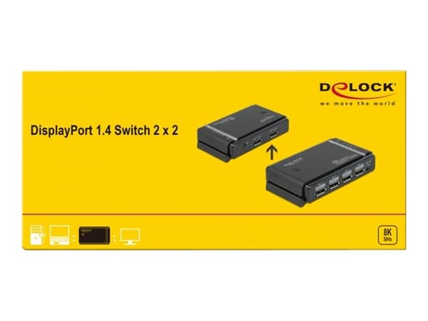 Delock DisplayPort 1.4 Switch 2 x 2 DisplayPort in to 1 x 2 DisplayPort out 8K - Video/audio switch - stasjonær