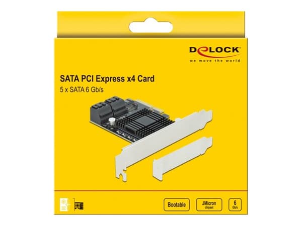 Delock 5 port SATA PCI Express x4 Card - Low Profile Form Factor - Diskkontroller - SATA 6Gb/s - lav profil - PCIe 3.0 x4
