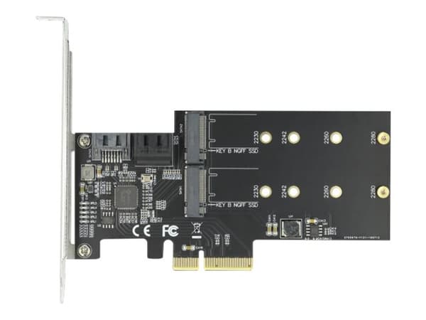Delock 3 port SATA and 2 slot M.2 Key B PCI Express x4 Card - Low Profile Form Factor - Diskkontroller - M.2 - M.2 Card / SATA 6Gb/s - lav profil - P
