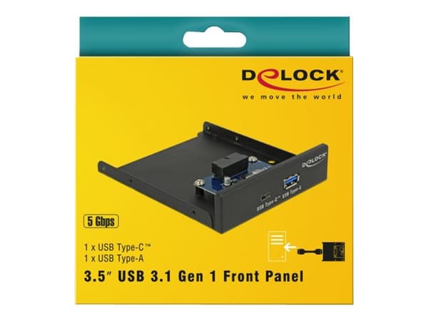 DeLOCK 63962, 8,89 cm (3.5"), I/O-porttien paneeli, Musta, Metalli, 5 Gbit/s, 102 mm