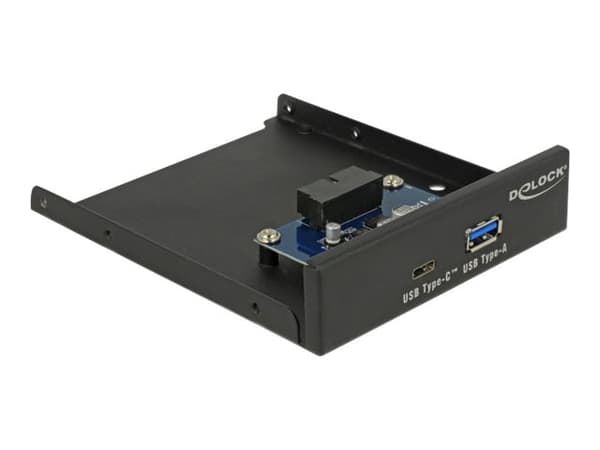 Delock 3.5" USB 3.1 Gen 1 Front Panel 1 x USB Type-C + 1 x USB Typ-A - Lagerbrønnportspanel - USB-C, USB 3.1 Gen 1 - svart