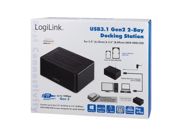 LogiLink QP0028, Kiintolevy, SSD, SATA, Serial ATA II, Serial ATA III, 2.5,3.5", USB 3.2 Gen 2 (3.1 Gen 2) Type-C, 10 Gbit/sek., lajittelu