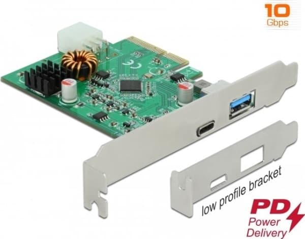 Delock - USB-adapter - PCIe 2.0 x4 lav profil - USB-C 3.2 Gen 2 with Power Delivery x 1 + USB 3.2 Gen 2 x 1