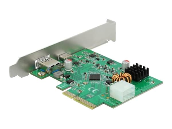 Delock - USB-adapter - PCIe 2.0 x4 lav profil - USB-C 3.2 Gen 2 with Power Delivery x 1 + USB 3.2 Gen 2 x 1 Grå
