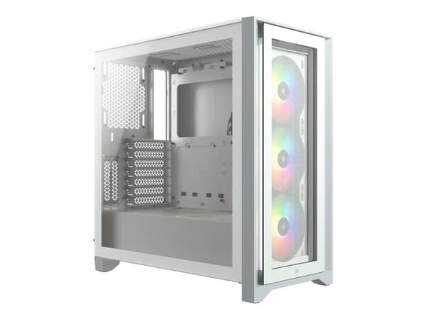 Corsair iCUE 4000X RGB, Midi Tower, PC, Valkoinen, ATX, EATX, mikro ATX, Mini-ITX, Muovi, Terästä, Karkaistu lasi, Pelaaminen