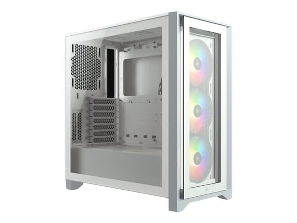 Corsair iCUE 4000X RGB, Midi Tower, PC, Valkoinen, ATX, EATX, mikro ATX, Mini-ITX, Muovi, Terästä, Karkaistu lasi, Pelaaminen Valkoinen