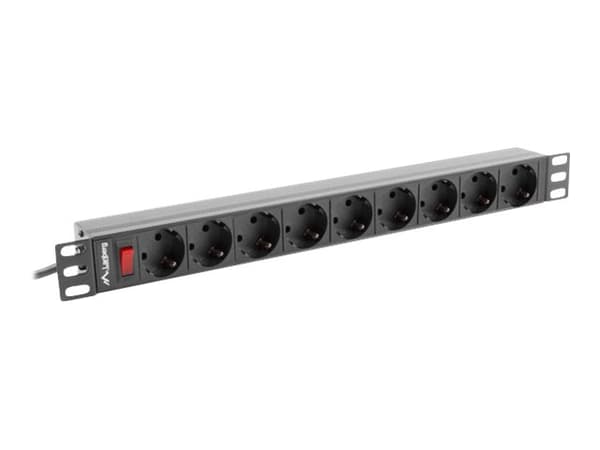 Lanberg PDU-09F-0300-BK - Overspenningsavleder (kan monteres i rack) - AC 220-250 V - 4000 watt - enkeltfase - utgangskontakter: 9 - 1U - 19" - 3 m k Sort, Grå