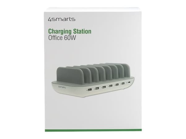 4smarts 2charge Office - Ladestasjon - 60 watt - 2.4 A - 7 utgangskontakter (USB, 24 pin USB-C) - hvit